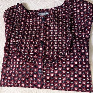 Girl’s Long Sleeve Hartstrings Burgundy and Blue Top Size 12
